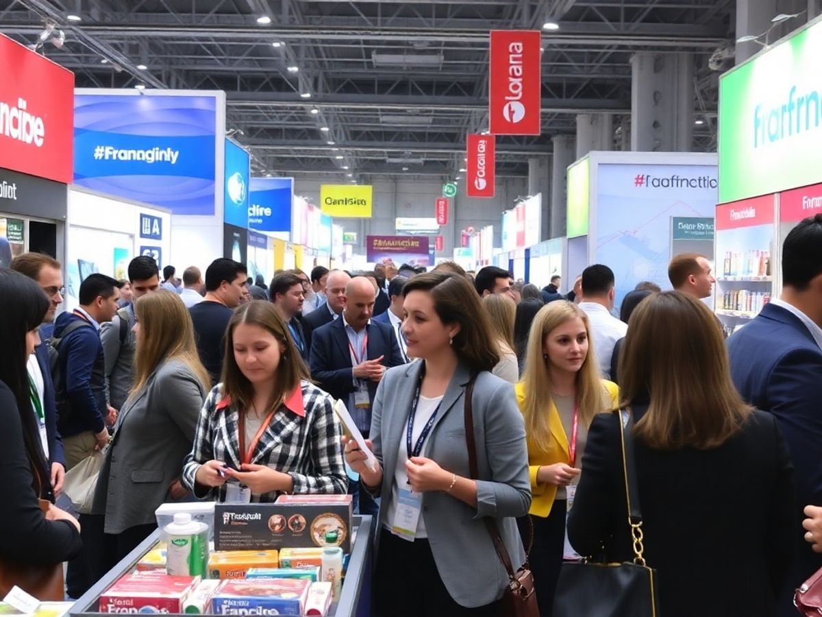 Expo de francize cu oameni interacționând.