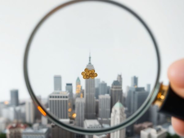 Lupă examinează piața, descoperind oportunități.